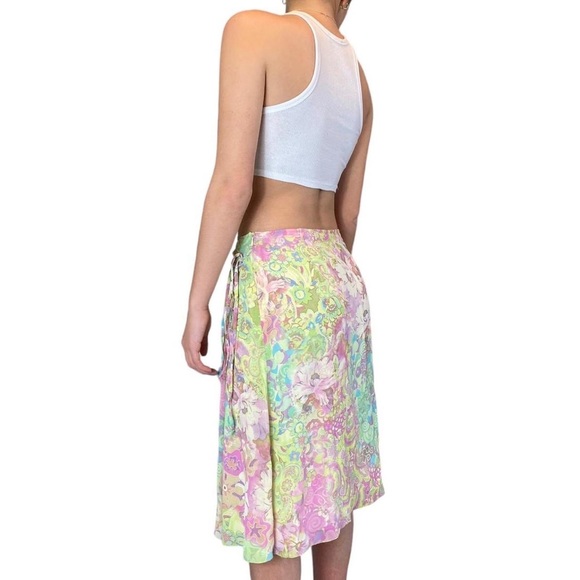 Floral y2k midi skirt vintage mermaidcore neon size 12 - Picture 4 of 4